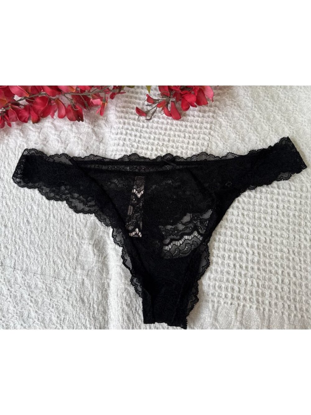 VICTORIA'S SECRET L DREAM ANGELS BLACK WIDE STRING THONG PANTIES NWT